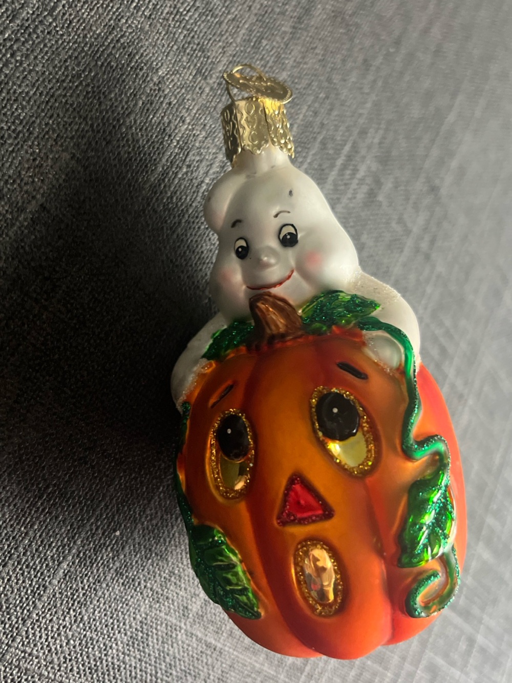 Glass Pumpkin Ghost Ornament - Orange and White Home Accent